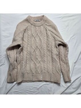 DEVOTED Cream Cable Knit Sweater Faux Pearl Rhinestone Embellished Size S